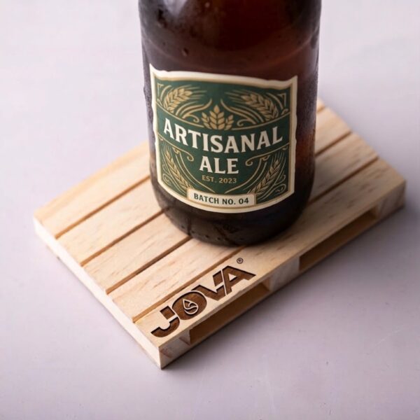 Sous-verre palette en bois personnalisé avec gravure laser logo JOVA