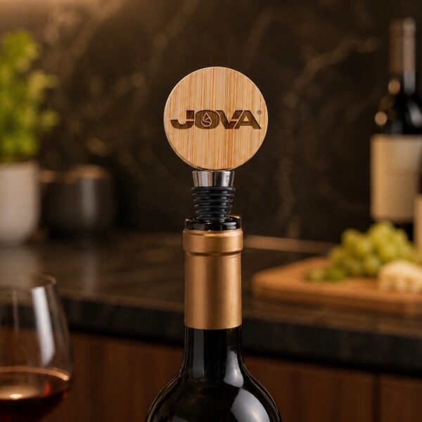 Bouchon de bouteille de vin personnalisé JOVA en bambou avec fonction ouvre-bouteille