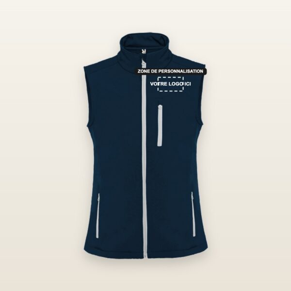 Bodywarmer softshell Nevada bleu marine avec zone de personnalisation côté cœur pour votre logo, impression DTF ou broderie - JOVA France Castres Tarn Occitanie
