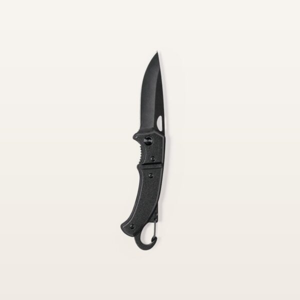 Canif Datrak noir, couteau de poche pliant en aluminium et acier inoxydable avec mousqueton, personnalisable avec logo en gravure laser - JOVA France Castres Tarn Occitanie