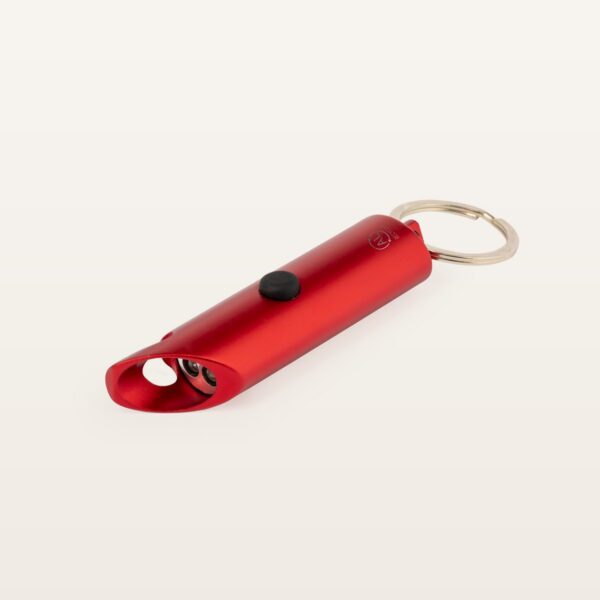 Porte-clés lampe Kushing rouge en aluminium recyclé avec 3 LED et décapsuleur, personnalisable avec logo en gravure laser - JOVA France Castres Tarn Occitanie