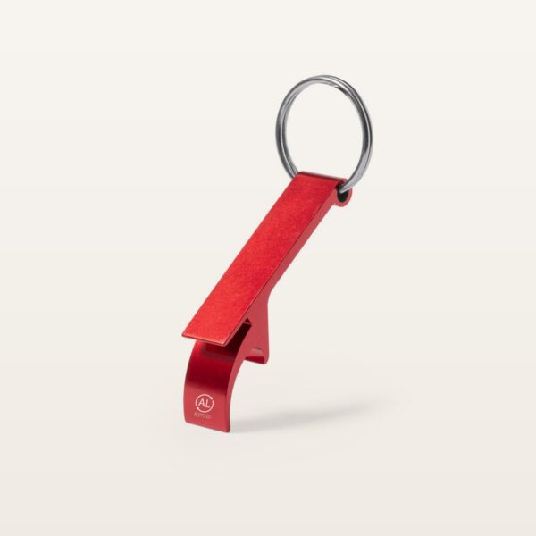 Porte-clés ouvre-bouteille Mixe rouge en aluminium recyclé, décapsuleur et ouvre-canette, personnalisable avec logo en gravure laser - JOVA France Castres Tarn Occitanie