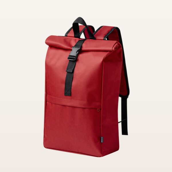 Sac à dos roll-top Vaega rouge en polyester 600D RPET recyclé, bretelles rembourrées, personnalisable avec logo en impression DTF - JOVA France Castres Tarn Occitanie