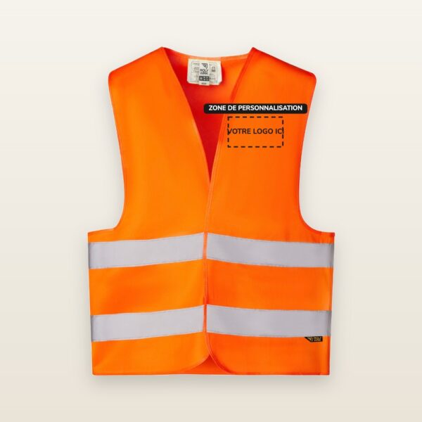 Veste haute visibilité Vesta avec zone de personnalisation pour votre logo, impression DTF ou broderie - JOVA France Castres Tarn Occitanie